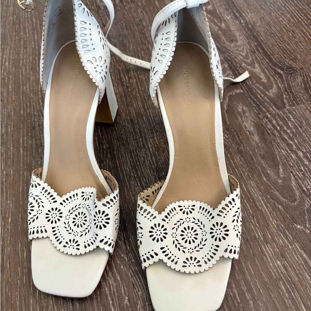 Ann Taylor Elegant White Laser-Cut Women's Sandals